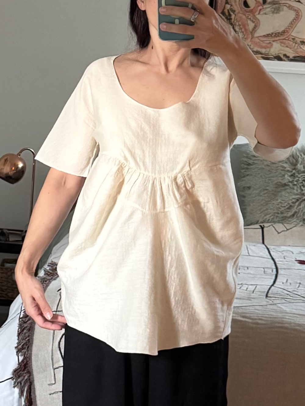 Marni CAMAB42A00 Ivory Gathered Babydoll Top / Blouse, IT 40